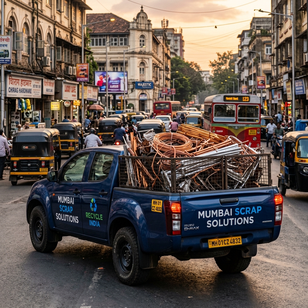 Lalji Pandey pickup truck collecting scrap from a customer's doorstep